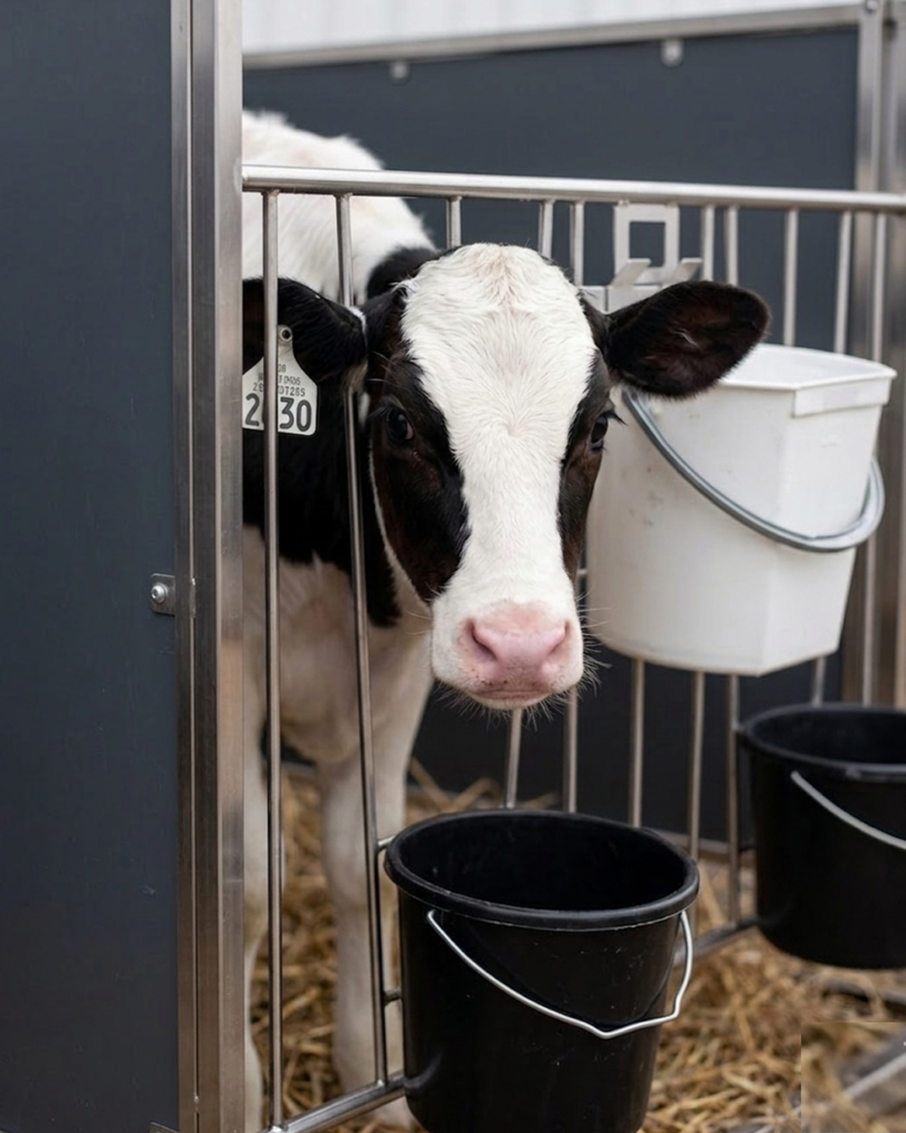 теленок в боксе для содержания