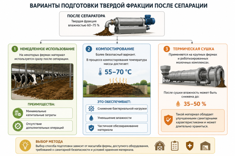 Варианты подготовки твердой фракции после сепарации